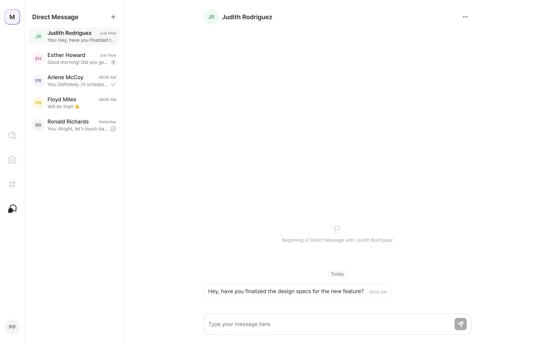 Direct message inbox — conversations with delivery ticks beside an open thread