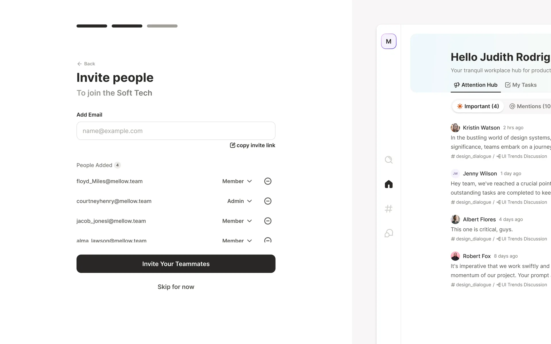 Invite people — add by email or link, each with a Member or Admin role
